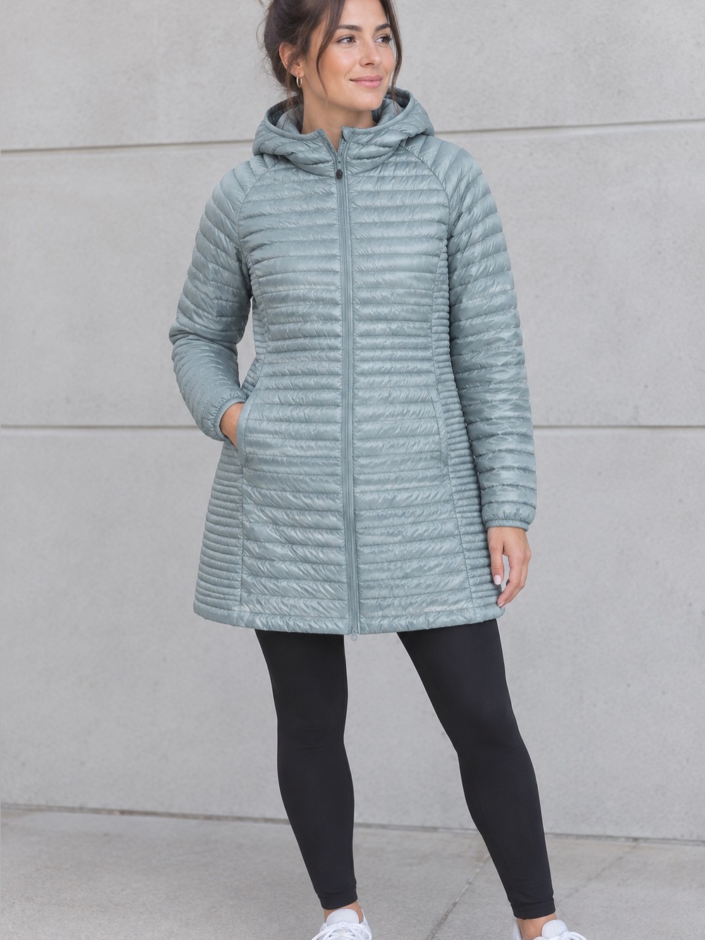L.L.Bean Women's DownTek Water Repellent Down Puffer Coat Long Jacket Size L Reg